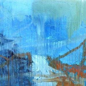 Blue Rise (Hokusai Rain), 2021, oil and acrylic on linen, 190cm x190cm